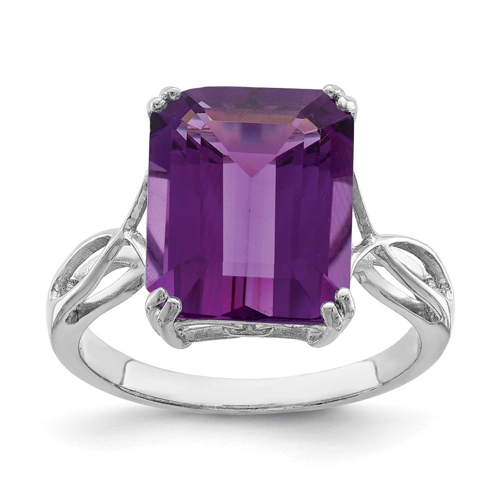 Sterling Silver Rhodium Plated Amethyst Ring