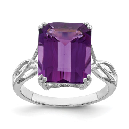 Sterling Silver Rhodium Plated Amethyst Ring