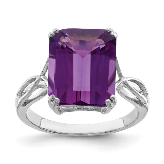 Sterling Silver Rhodium Plated Amethyst Ring