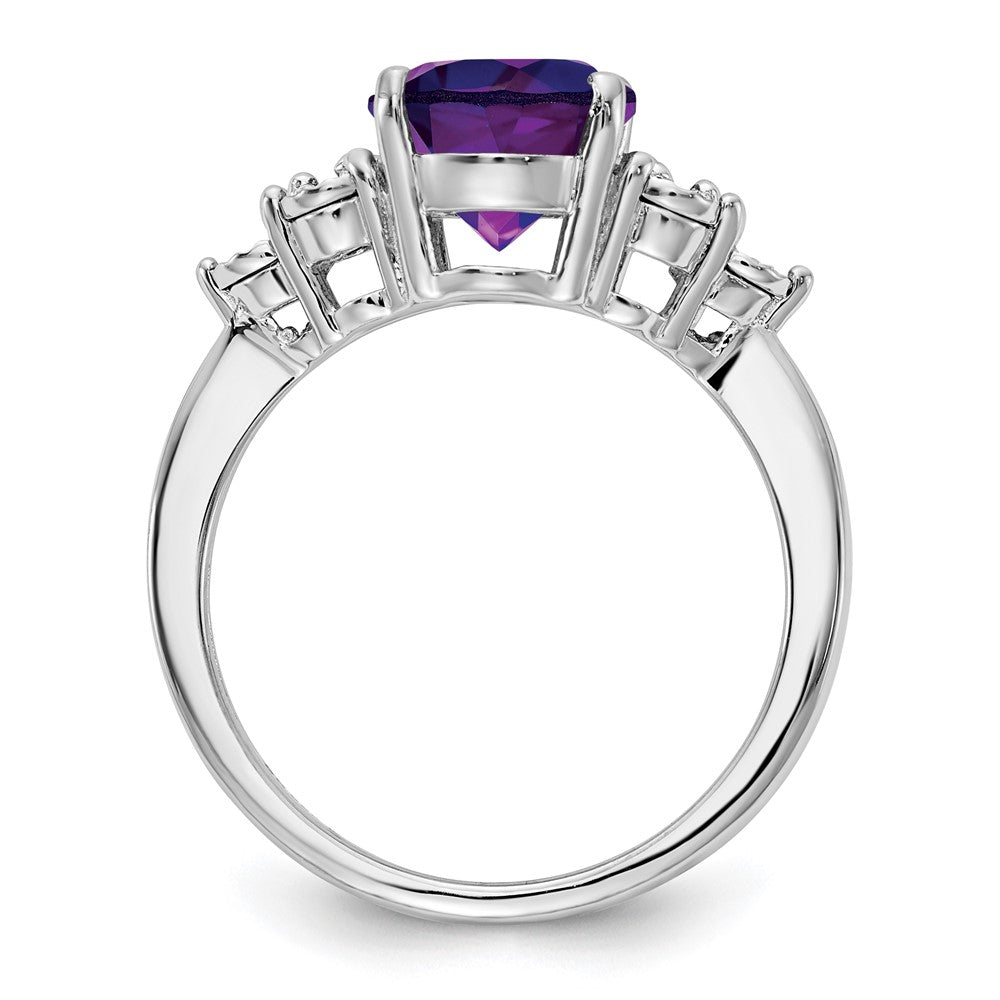 Sterling Silver Rhodium Plated Diamond & Amethyst Ring
