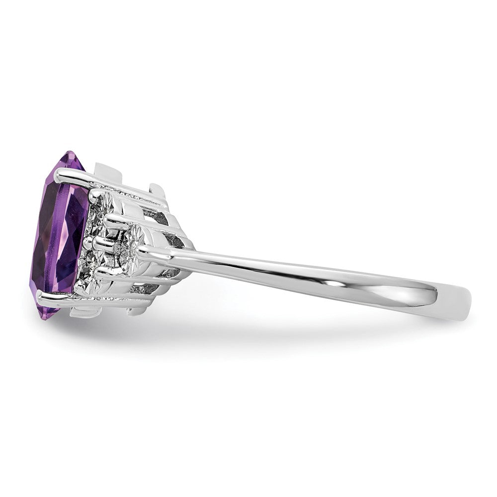 Sterling Silver Rhodium Plated Diamond & Amethyst Ring