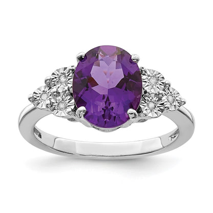 Sterling Silver Rhodium Plated Diamond & Amethyst Ring