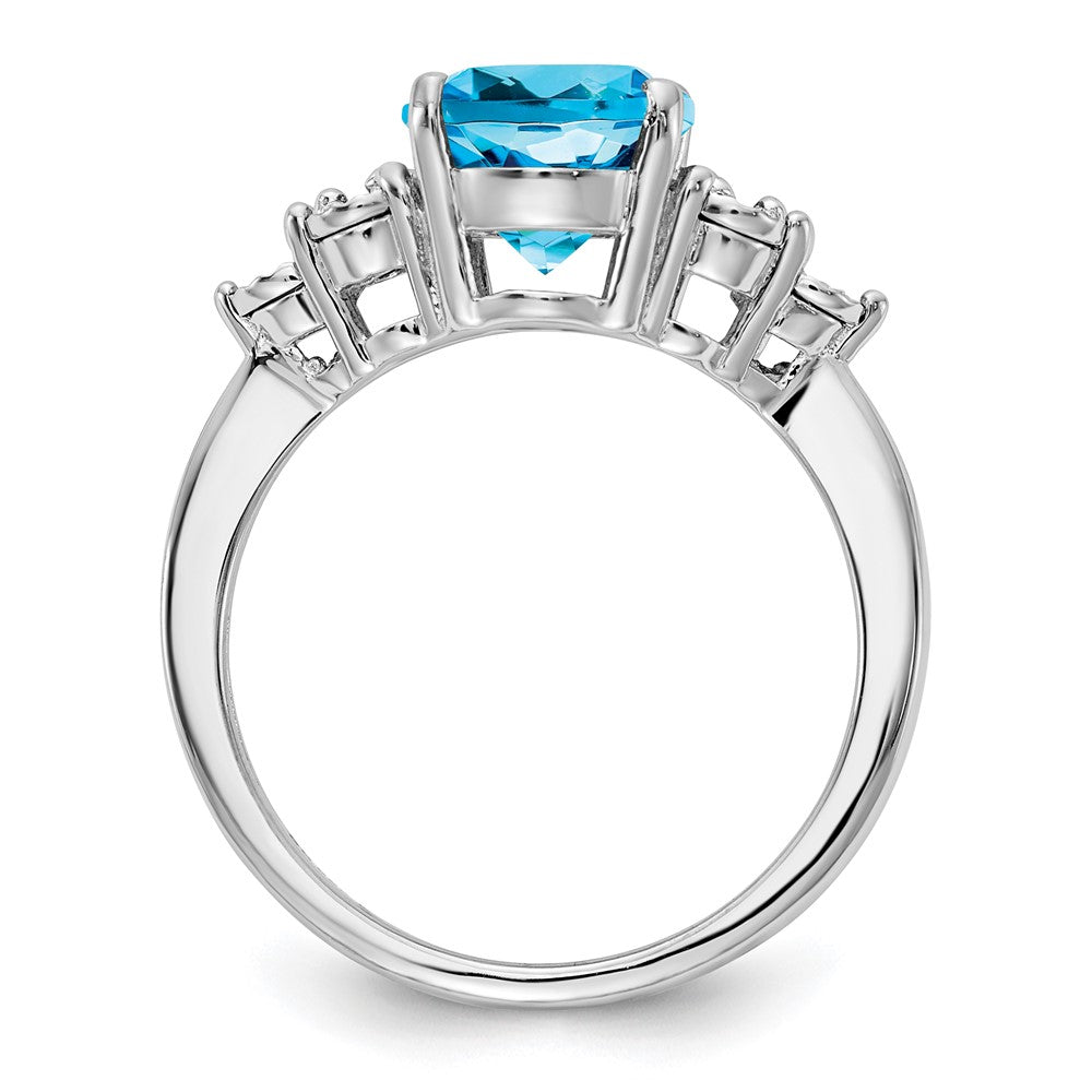 Sterling Silver Rhodium Diamond & Blue Topaz Ring
