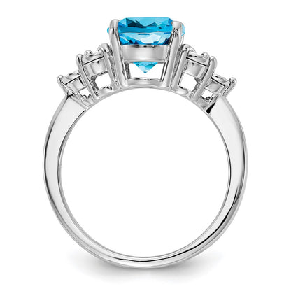Sterling Silver Rhodium Diamond & Blue Topaz Ring