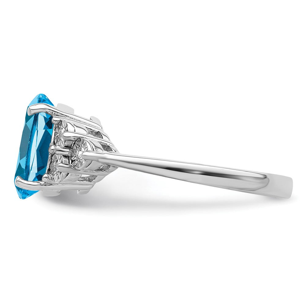 Sterling Silver Rhodium Diamond & Blue Topaz Ring
