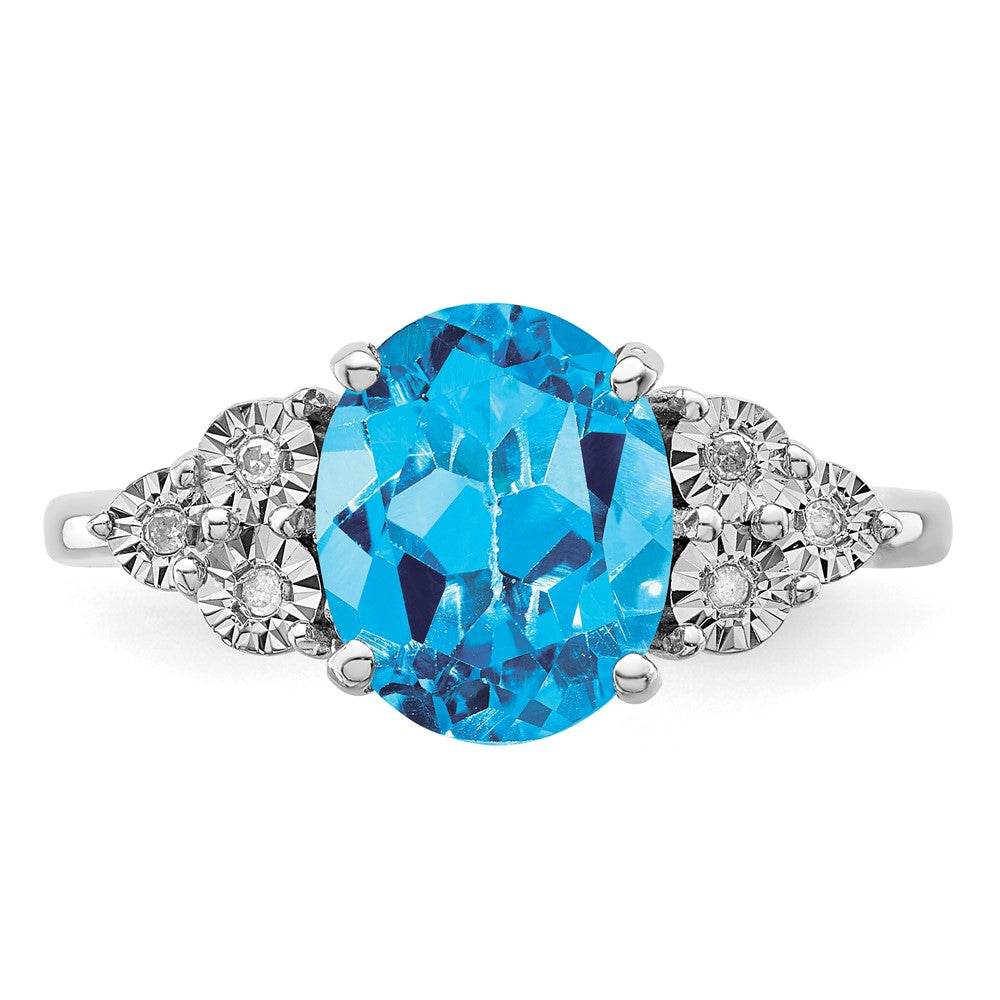 Sterling Silver Rhodium Diamond & Blue Topaz Ring