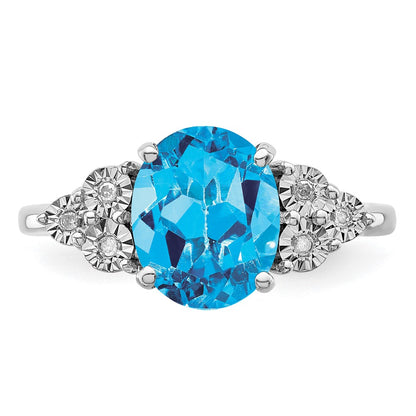 Sterling Silver Rhodium Diamond & Blue Topaz Ring