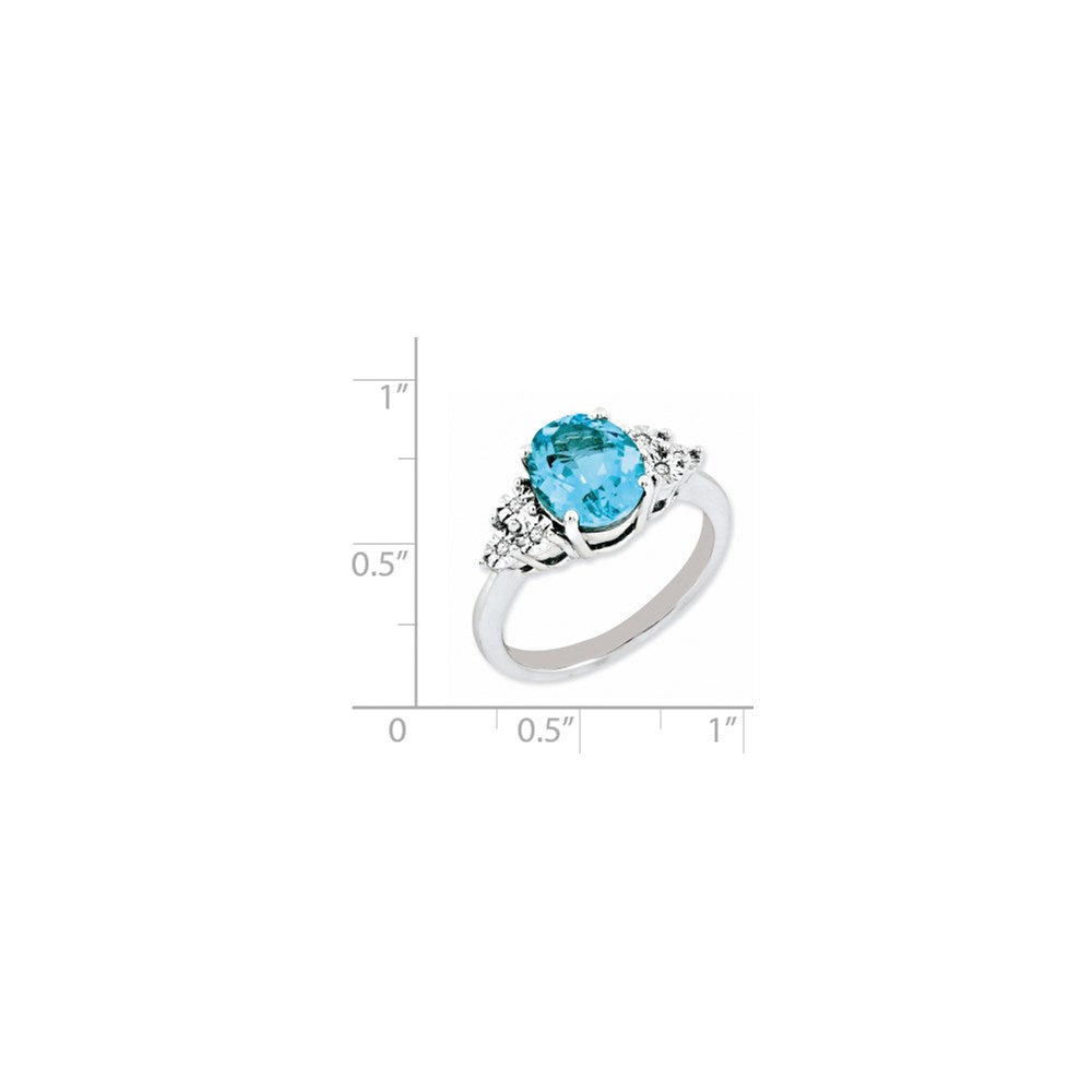 Sterling Silver Rhodium Diamond & Blue Topaz Ring