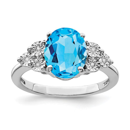 Sterling Silver Rhodium Diamond & Blue Topaz Ring