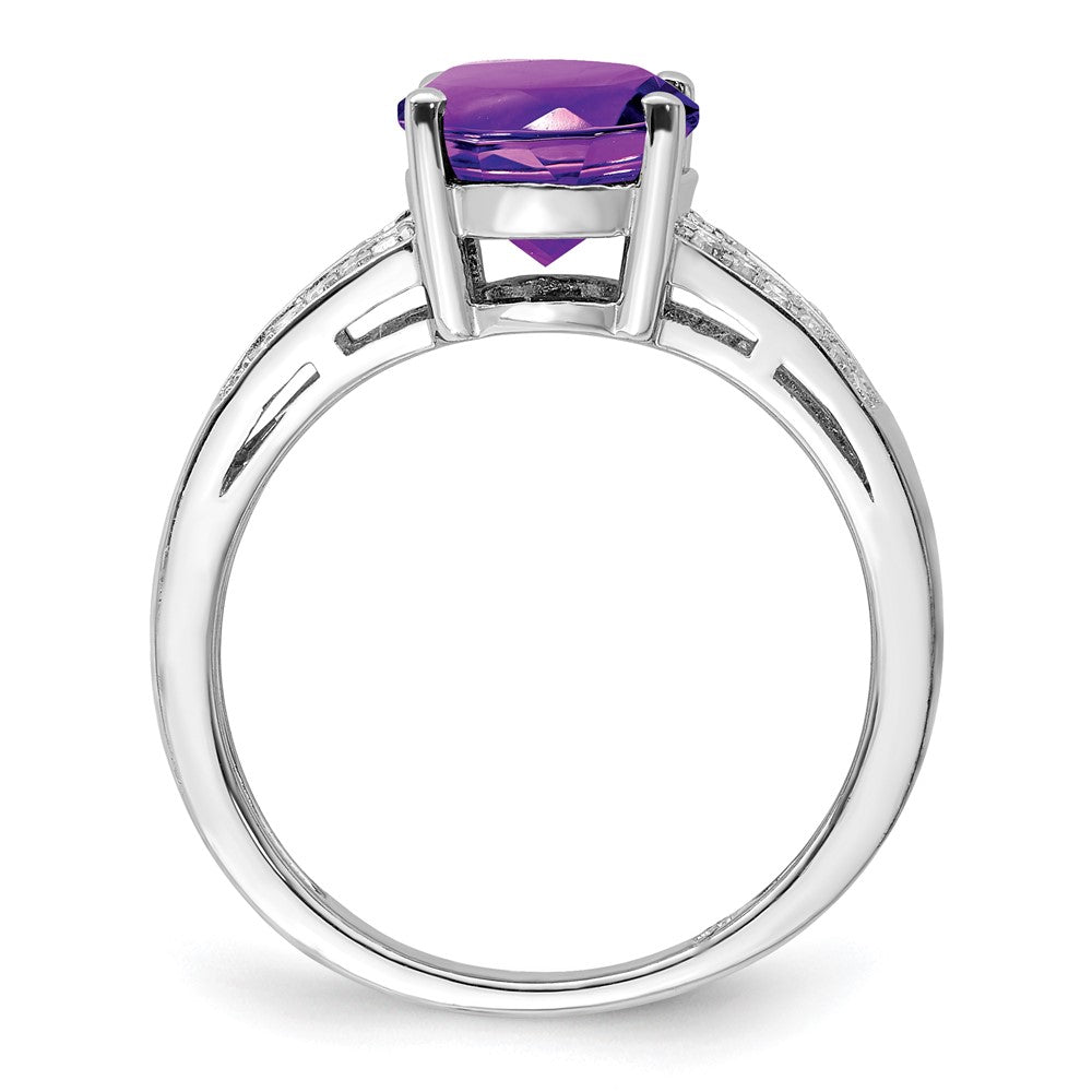 Sterling Silver Rhodium Plated Diamond & Amethyst Ring