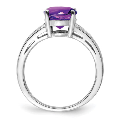 Sterling Silver Rhodium Plated Diamond & Amethyst Ring
