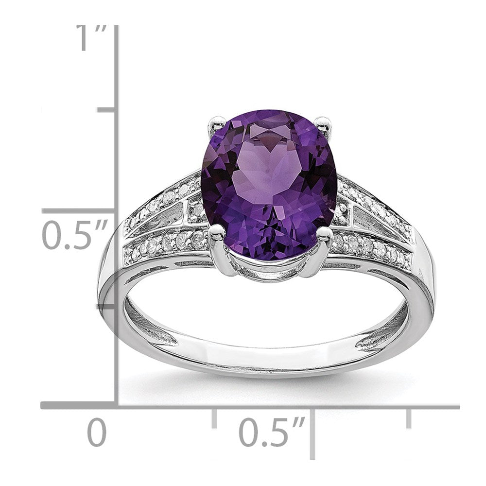 Sterling Silver Rhodium Plated Diamond & Amethyst Ring