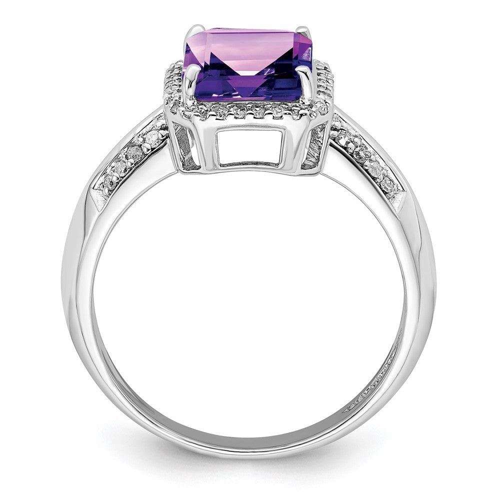 Sterling Silver Rhodium Plated Amethyst & Diamond Ring