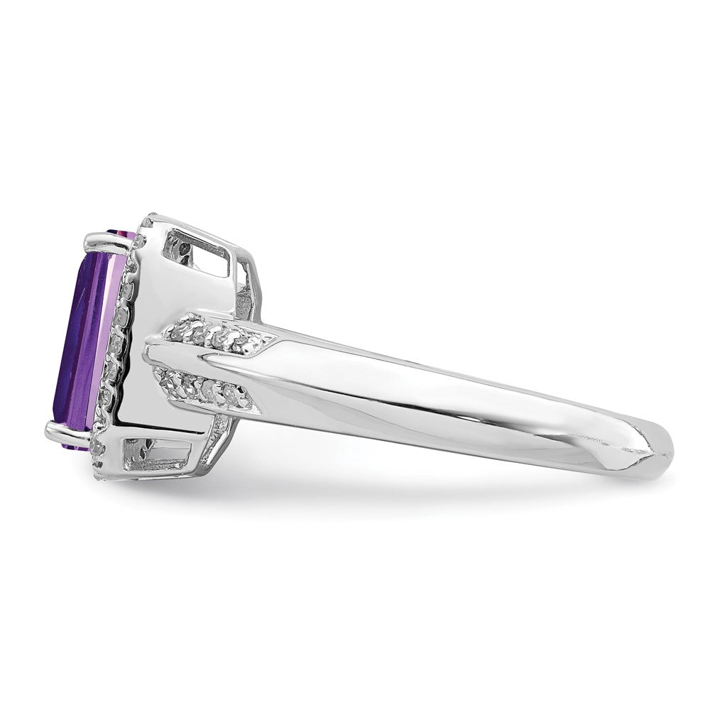 Sterling Silver Rhodium Plated Amethyst & Diamond Ring