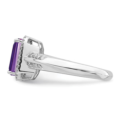 Sterling Silver Rhodium Plated Amethyst & Diamond Ring