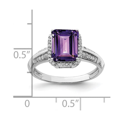 Sterling Silver Rhodium Plated Amethyst & Diamond Ring