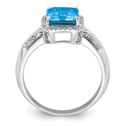 Sterling Silver Rhodium Blue Topaz & Diamond Ring