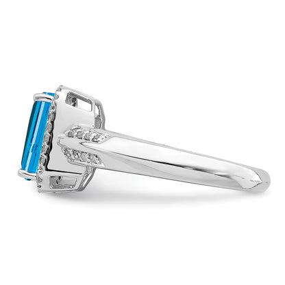 Sterling Silver Rhodium Blue Topaz & Diamond Ring