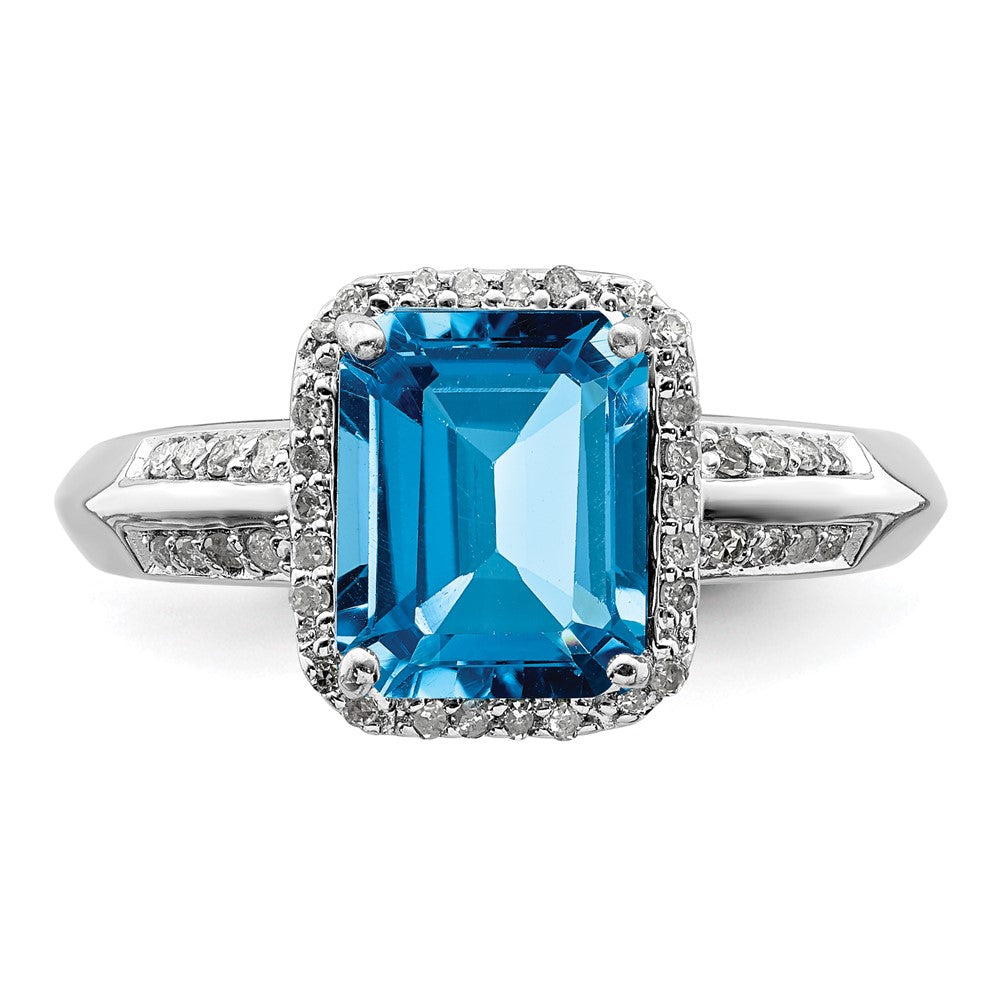 Sterling Silver Rhodium Blue Topaz & Diamond Ring