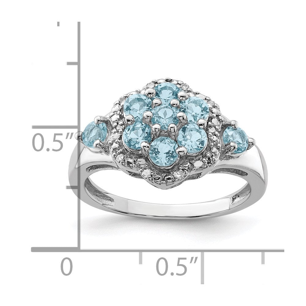 Sterling Silver Rhodium Diamond & Light Swiss Blue Topaz Ring