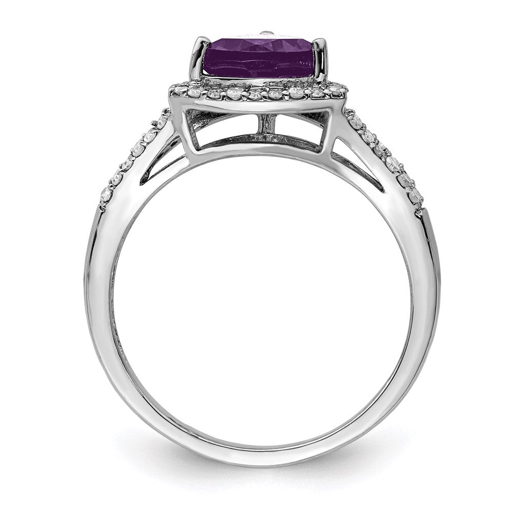 Sterling Silver Rhodium Plated Amethyst & Diamond Ring