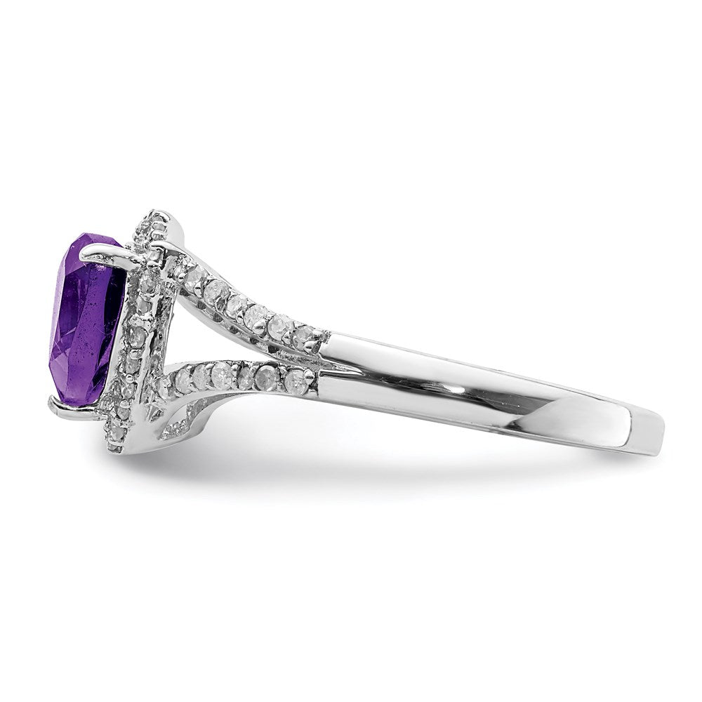 Sterling Silver Rhodium Plated Amethyst & Diamond Ring