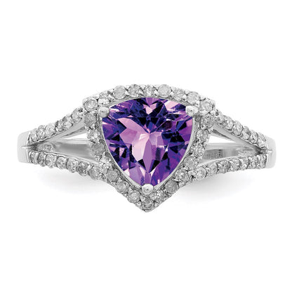 Sterling Silver Rhodium Plated Amethyst & Diamond Ring