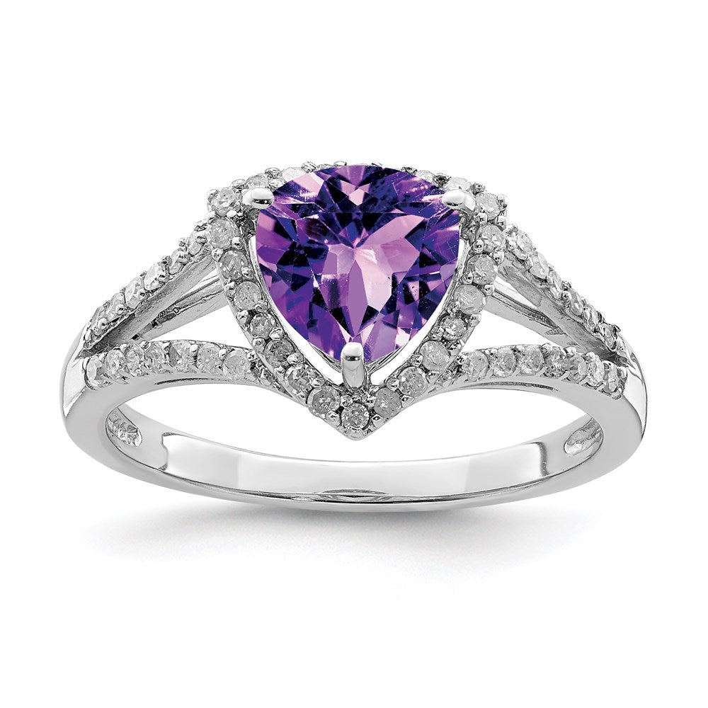 Sterling Silver Rhodium Plated Amethyst & Diamond Ring