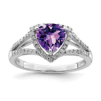 Sterling Silver Rhodium Plated Amethyst & Diamond Ring