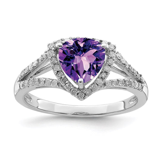 Sterling Silver Rhodium Plated Amethyst & Diamond Ring