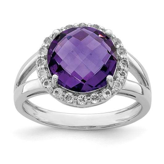 Sterling Silver Rhodium Plated Amethyst Ring