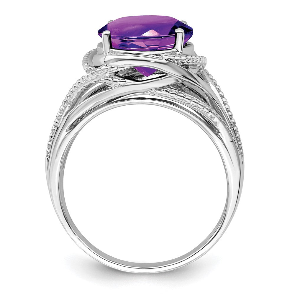 Sterling Silver Rhodium Plated Amethyst Ring