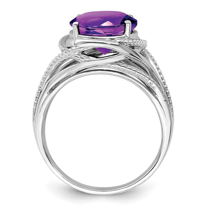 Sterling Silver Rhodium Plated Amethyst Ring