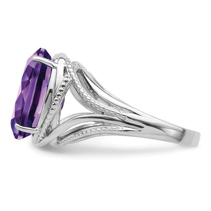 Sterling Silver Rhodium Plated Amethyst Ring