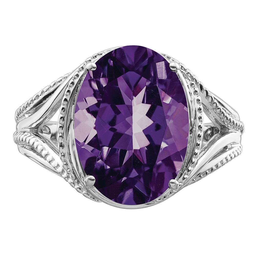 Sterling Silver Rhodium Plated Amethyst Ring