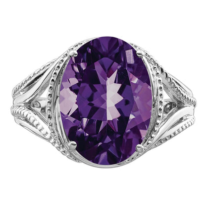 Sterling Silver Rhodium Plated Amethyst Ring