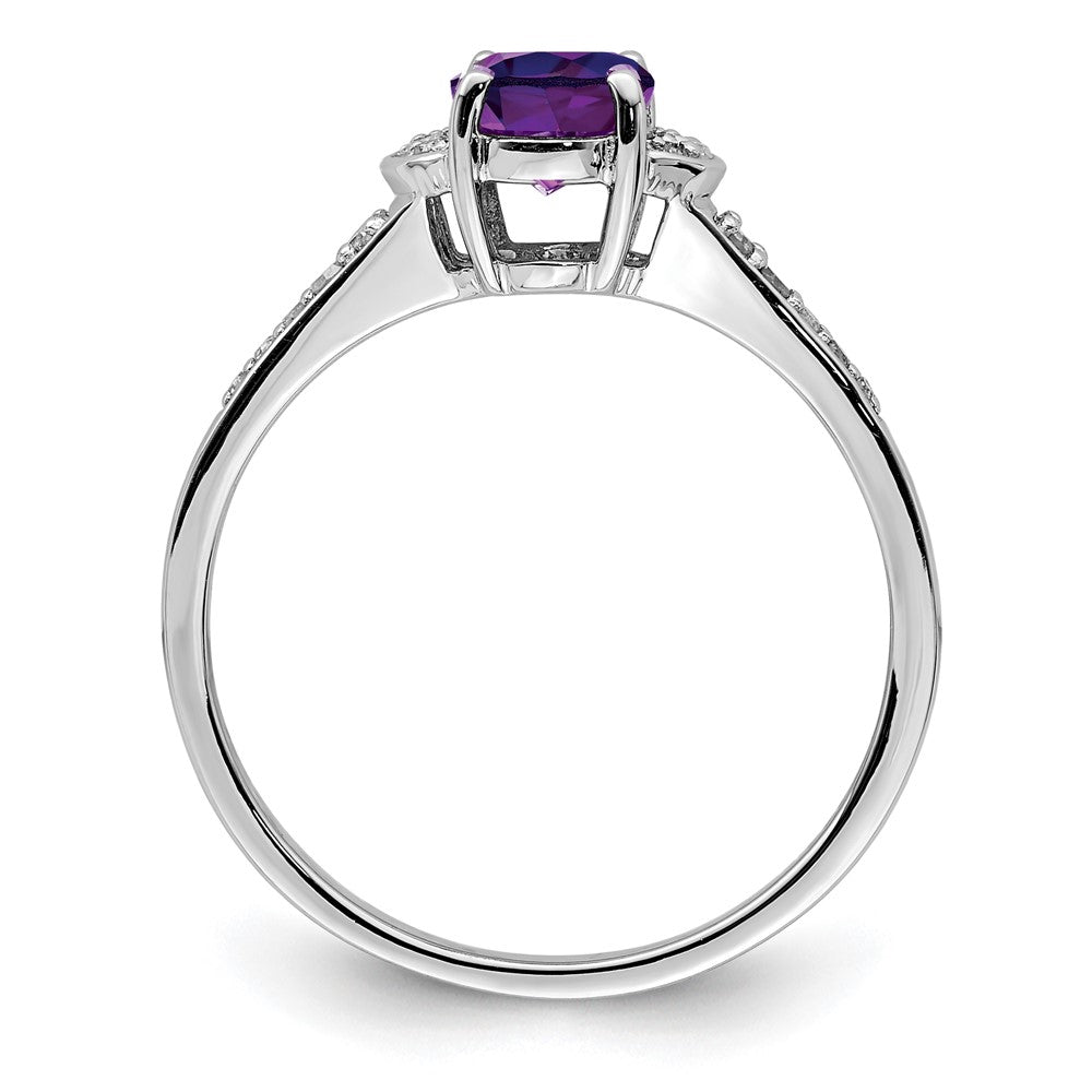 Sterling Silver Rhodium Plated Diamond & Amethyst Ring