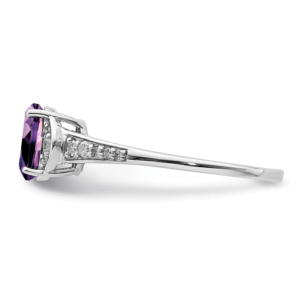 Sterling Silver Rhodium Plated Diamond & Amethyst Ring