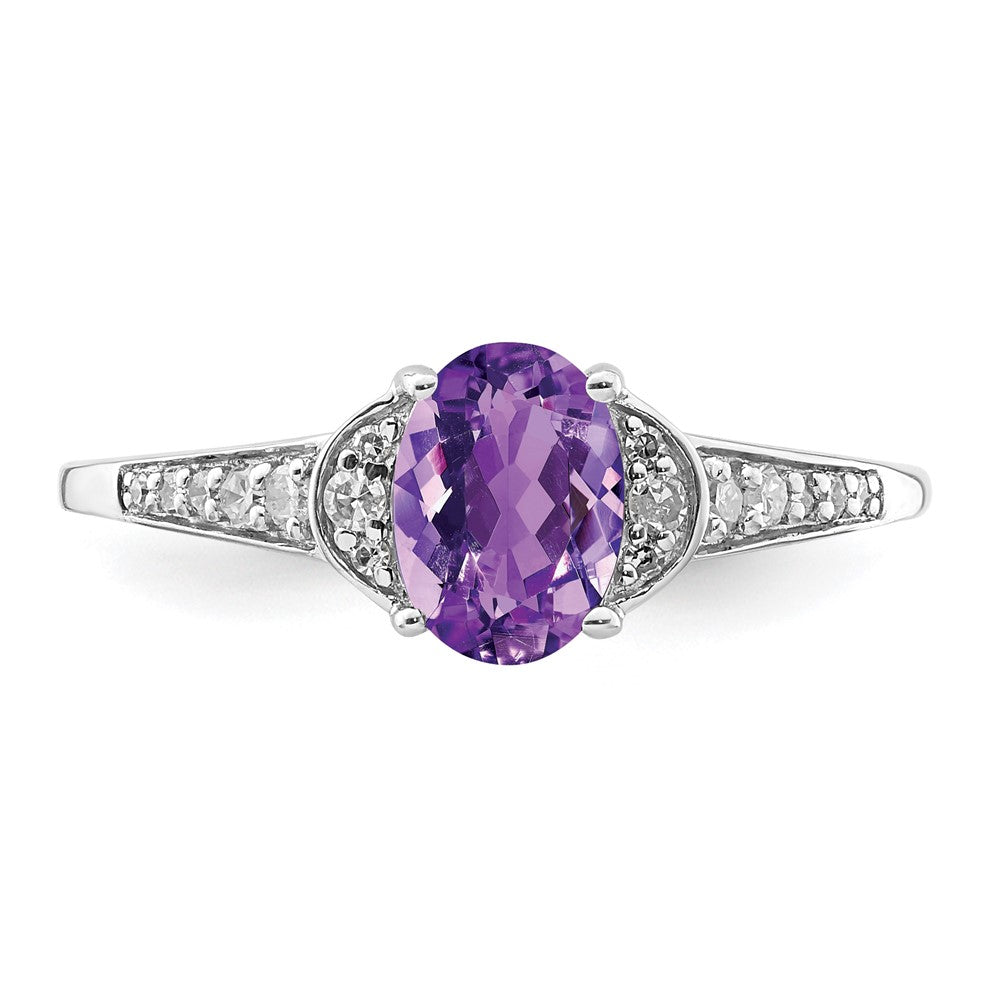 Sterling Silver Rhodium Plated Diamond & Amethyst Ring