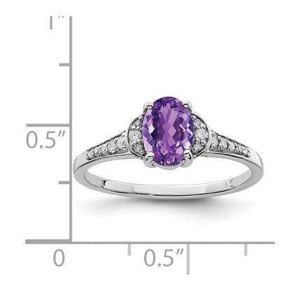 Sterling Silver Rhodium Plated Diamond & Amethyst Ring