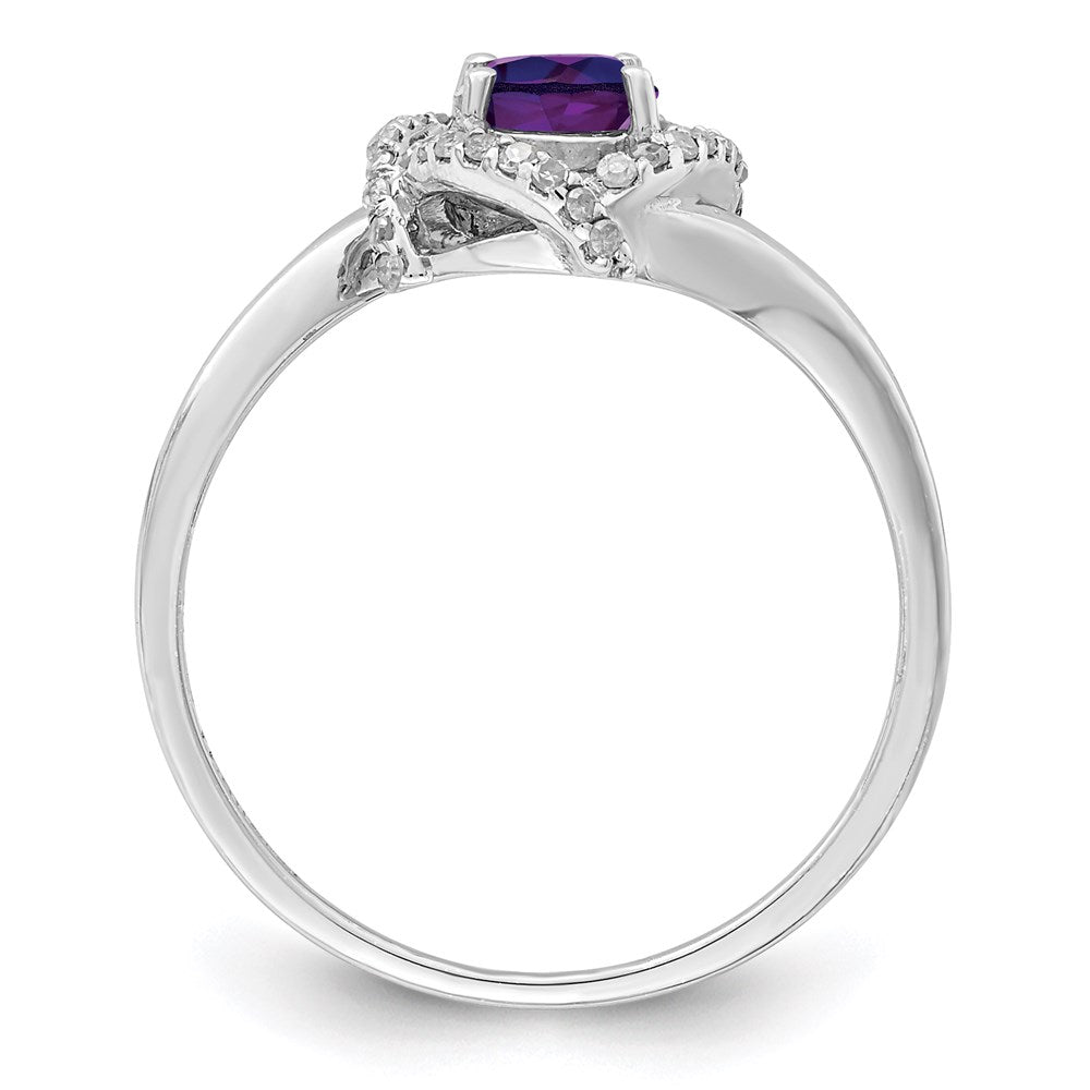 Sterling Silver Rhodium Plated Diamond & Amethyst Ring