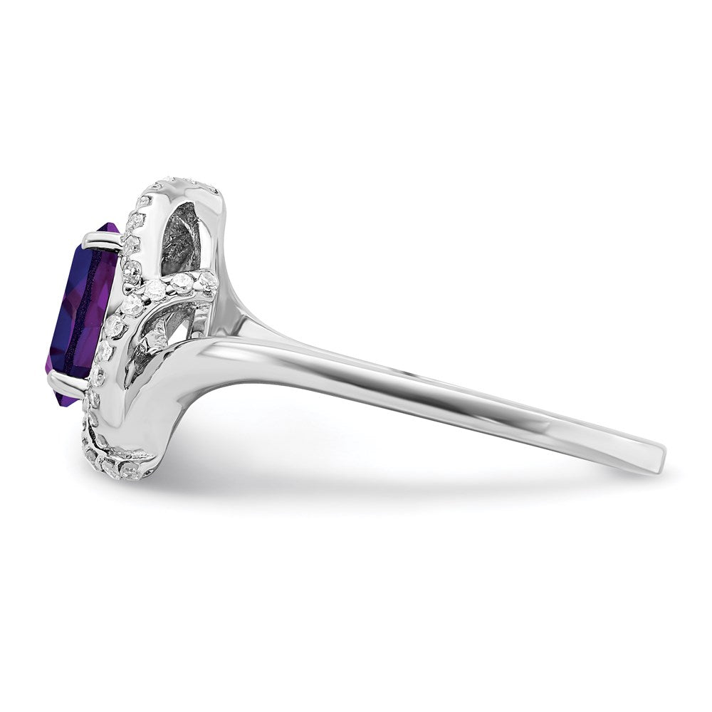 Sterling Silver Rhodium Plated Diamond & Amethyst Ring