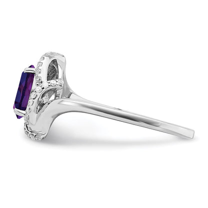 Sterling Silver Rhodium Plated Diamond & Amethyst Ring