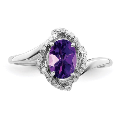 Sterling Silver Rhodium Plated Diamond & Amethyst Ring