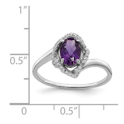 Sterling Silver Rhodium Plated Diamond & Amethyst Ring