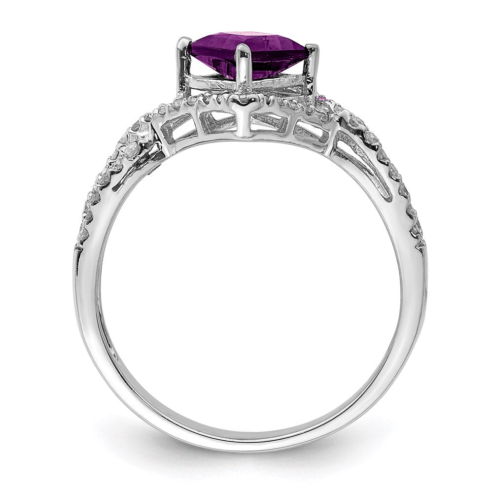 Sterling Silver Rhodium Plated Diamond & Amethyst Ring
