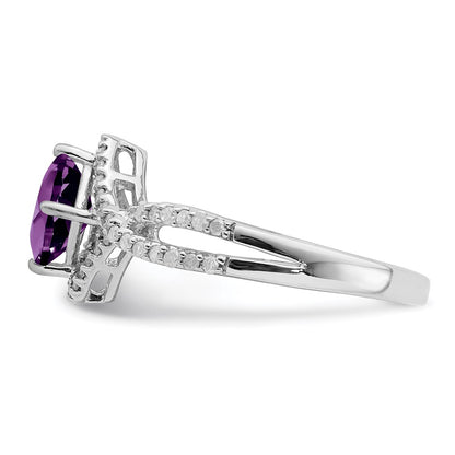 Sterling Silver Rhodium Plated Diamond & Amethyst Ring