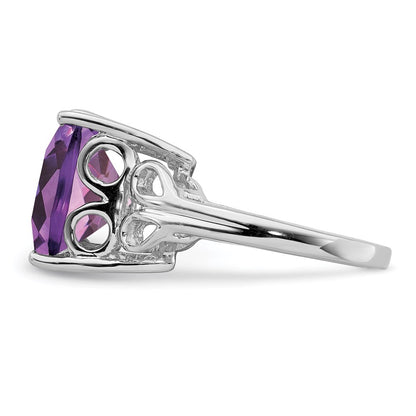 Sterling Silver Rhodium Plated Amethyst Ring