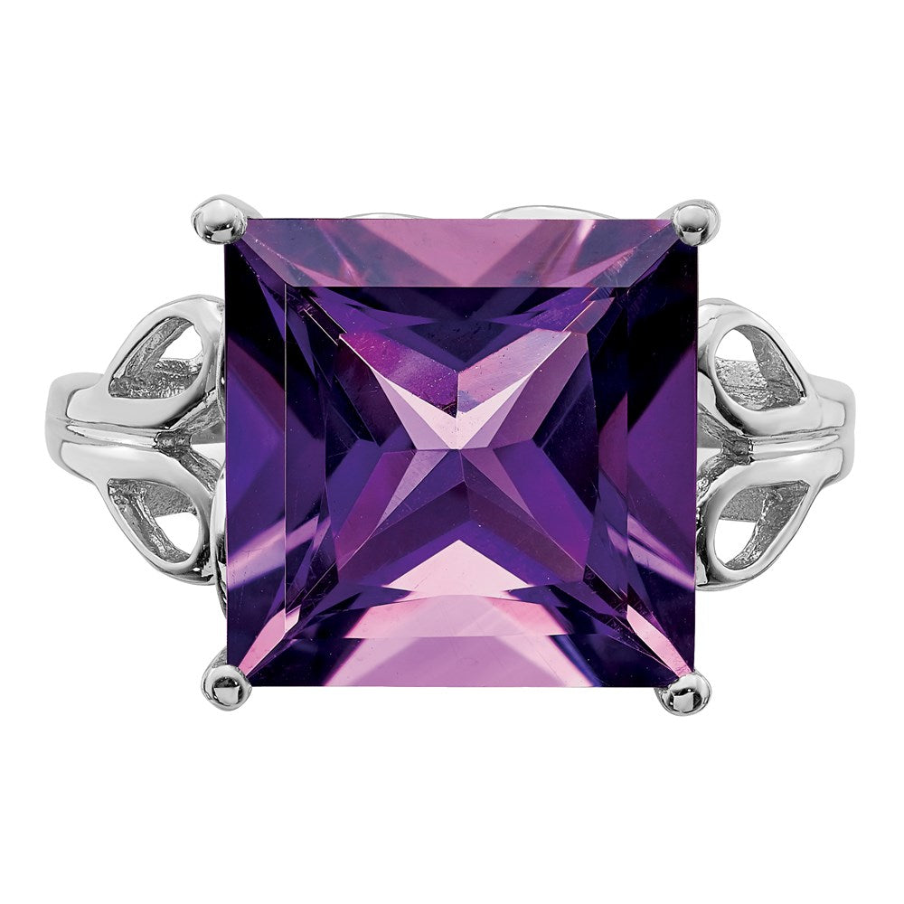 Sterling Silver Rhodium Plated Amethyst Ring