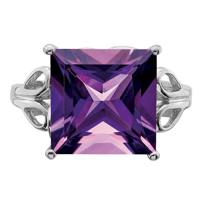 Sterling Silver Rhodium Plated Amethyst Ring